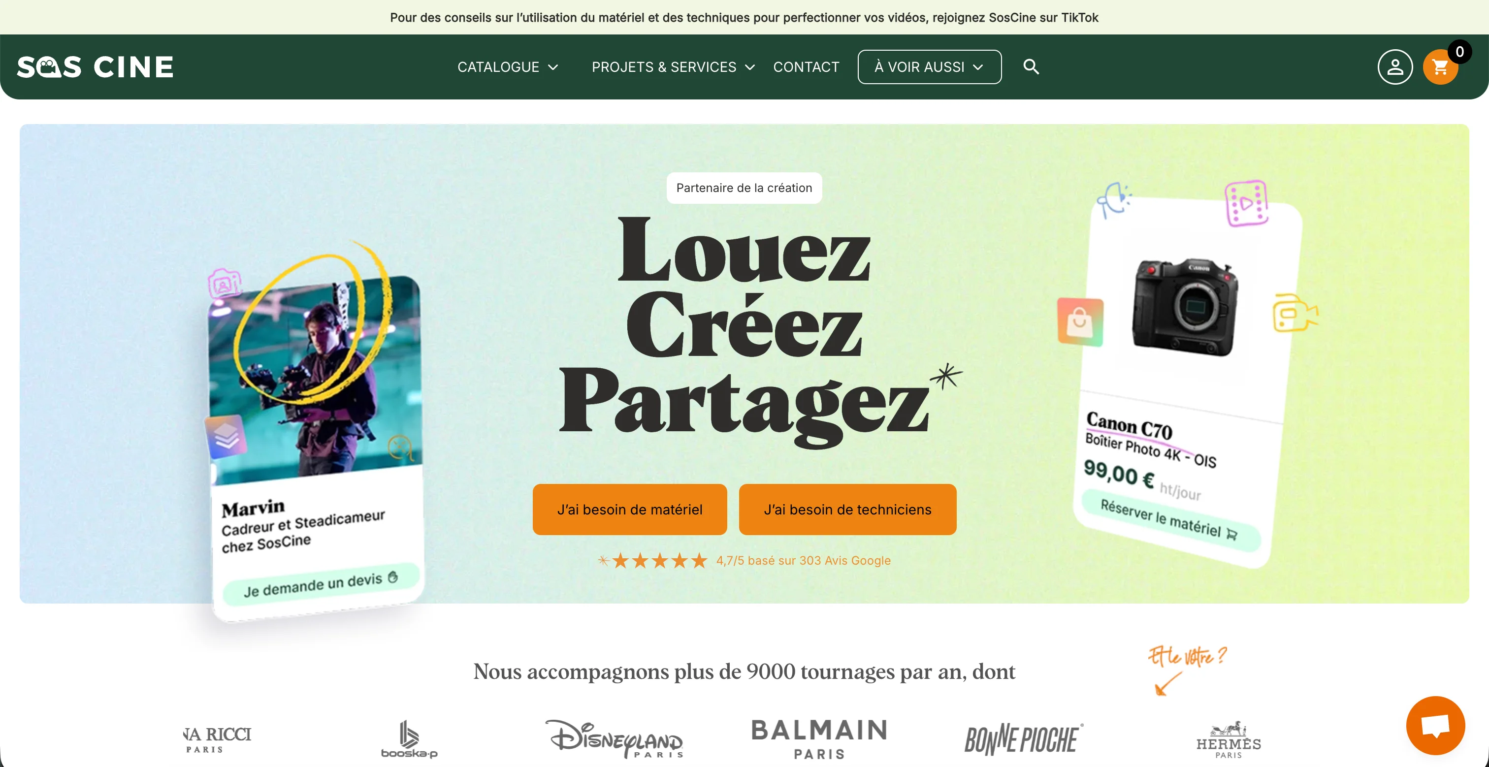 SosCine location materiel cinema audiovisuel